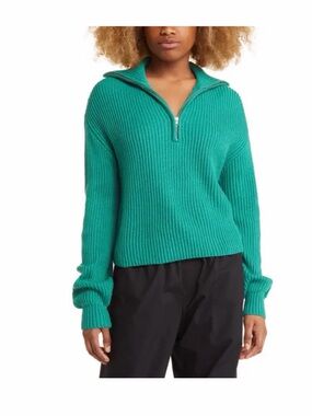 bp Teal Ribbed Half-Zip Cowl Sweater NWOT